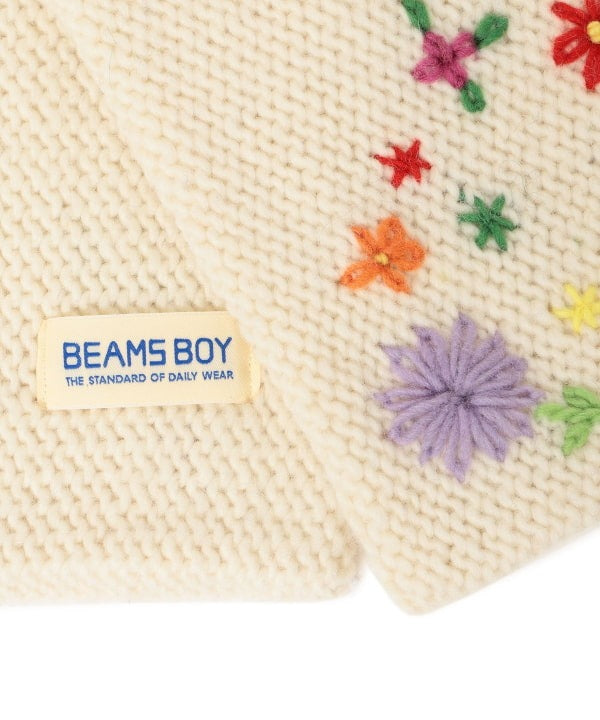 BEAMS BOY 100%羊毛花花刺繡頸巾