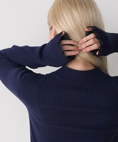 [15色] forksy. 荷葉邊袖口羅紋針織Top