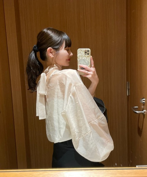 Hinari Sheer blouse with ribbon tie