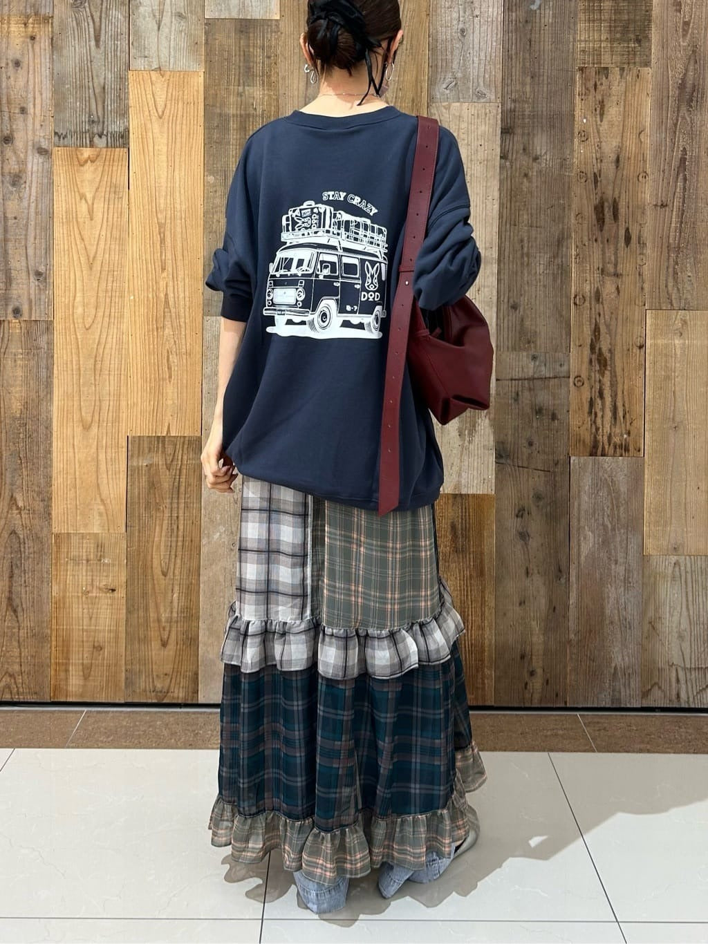 HELLO.SANFRANCISCO 透視格紋拼接吊帶連身裙