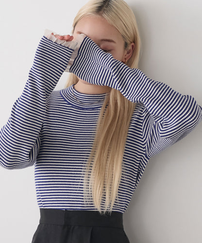 [15色] forksy. 荷葉邊袖口羅紋針織Top