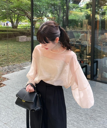 Hinari Sheer blouse with ribbon tie