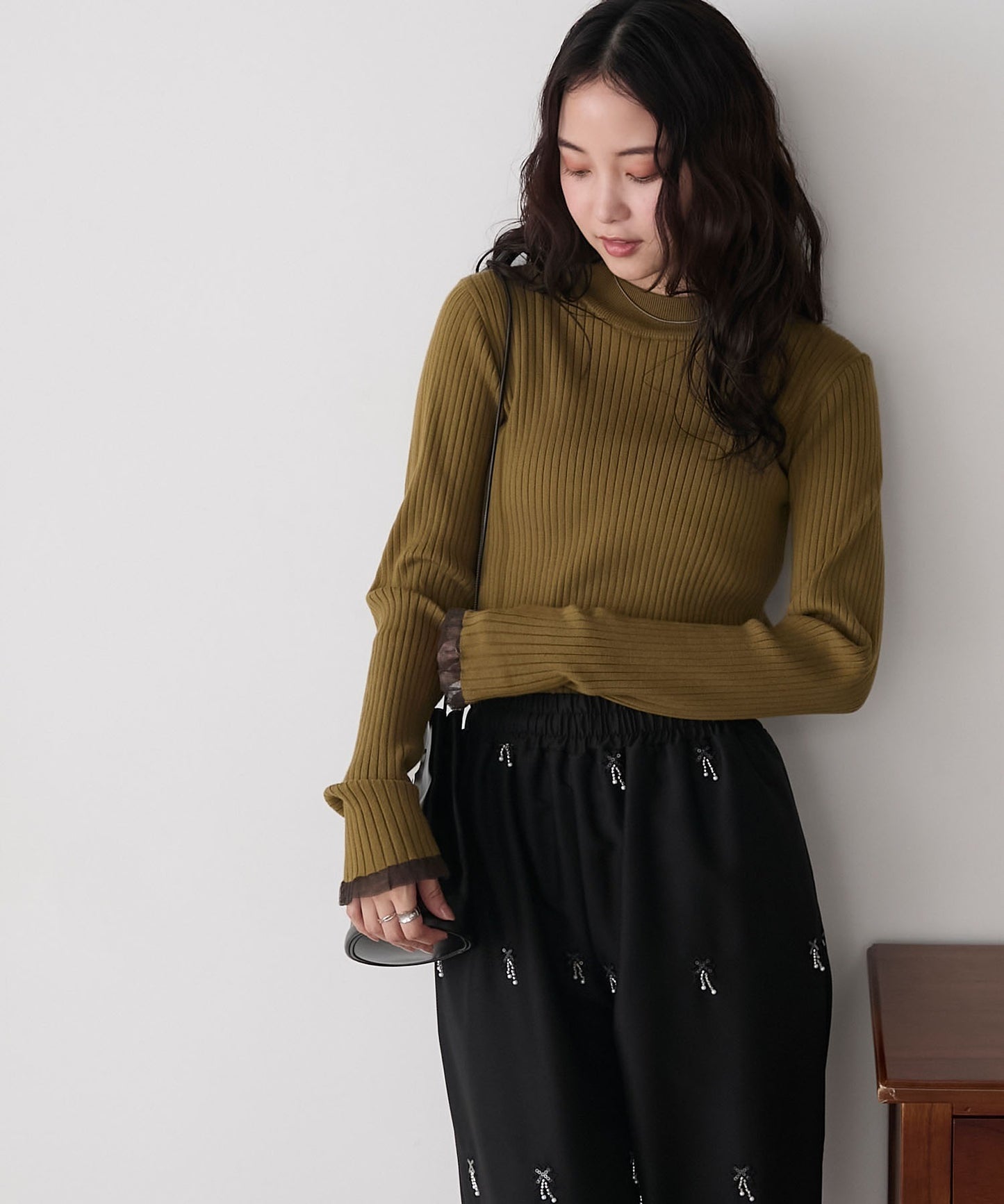 [15色] forksy. 荷葉邊袖口羅紋針織Top