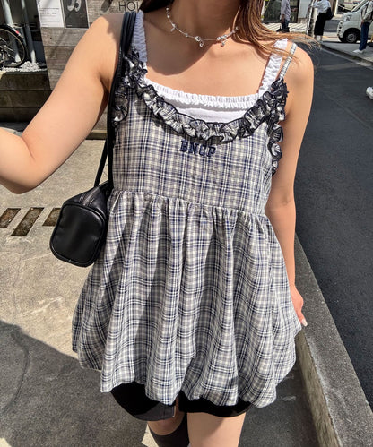 CIAOPANIC 荷葉邊格紋氣球ops