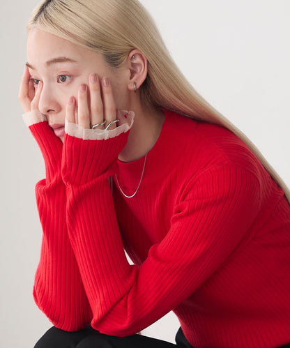 [15色] forksy. 荷葉邊袖口羅紋針織Top