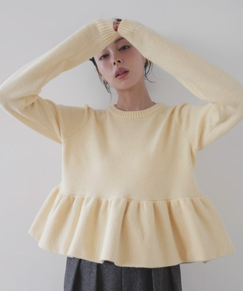 LIAN Peplum balloon knit pullover