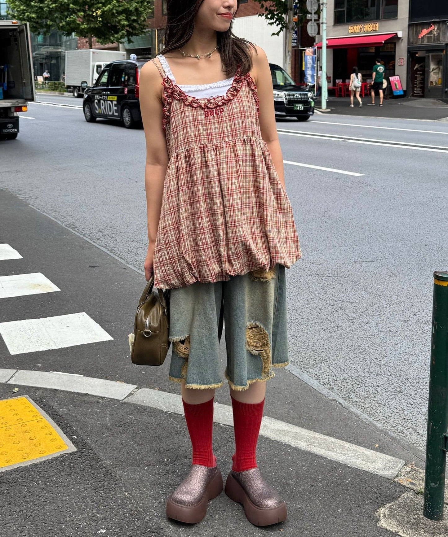 CIAOPANIC 荷葉邊格紋氣球ops