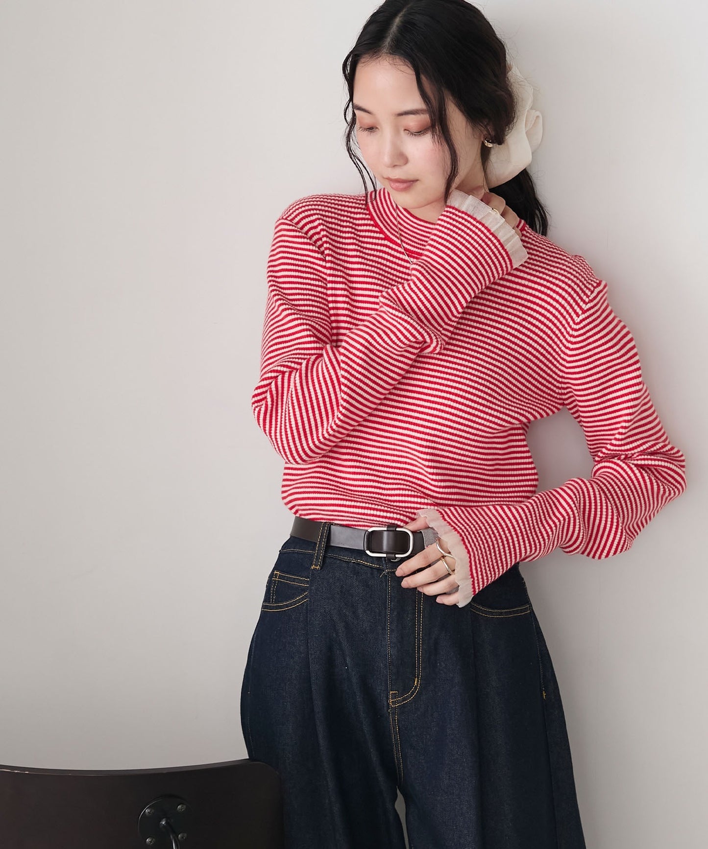 [15色] forksy. 荷葉邊袖口羅紋針織Top