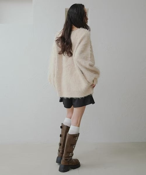 apres jour clair Shaggy lace-up knit cardigan