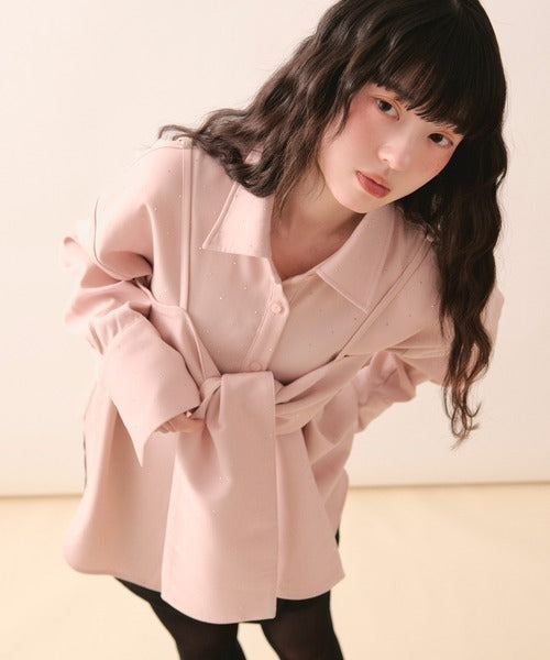 loin nuit Rhinestone ribbon shirt