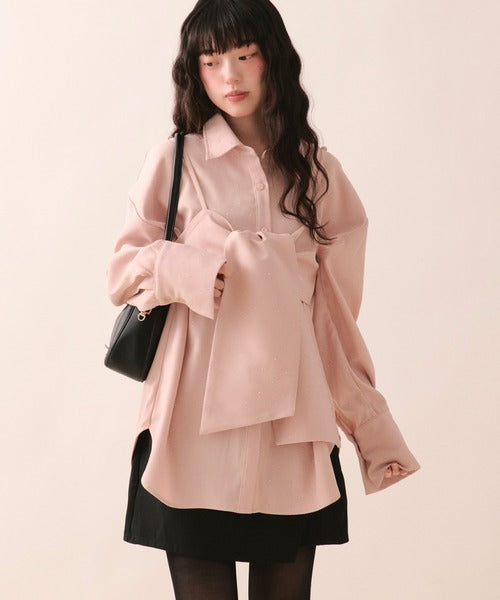 loin nuit Rhinestone ribbon shirt