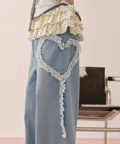 loin nuit heart frill design denim