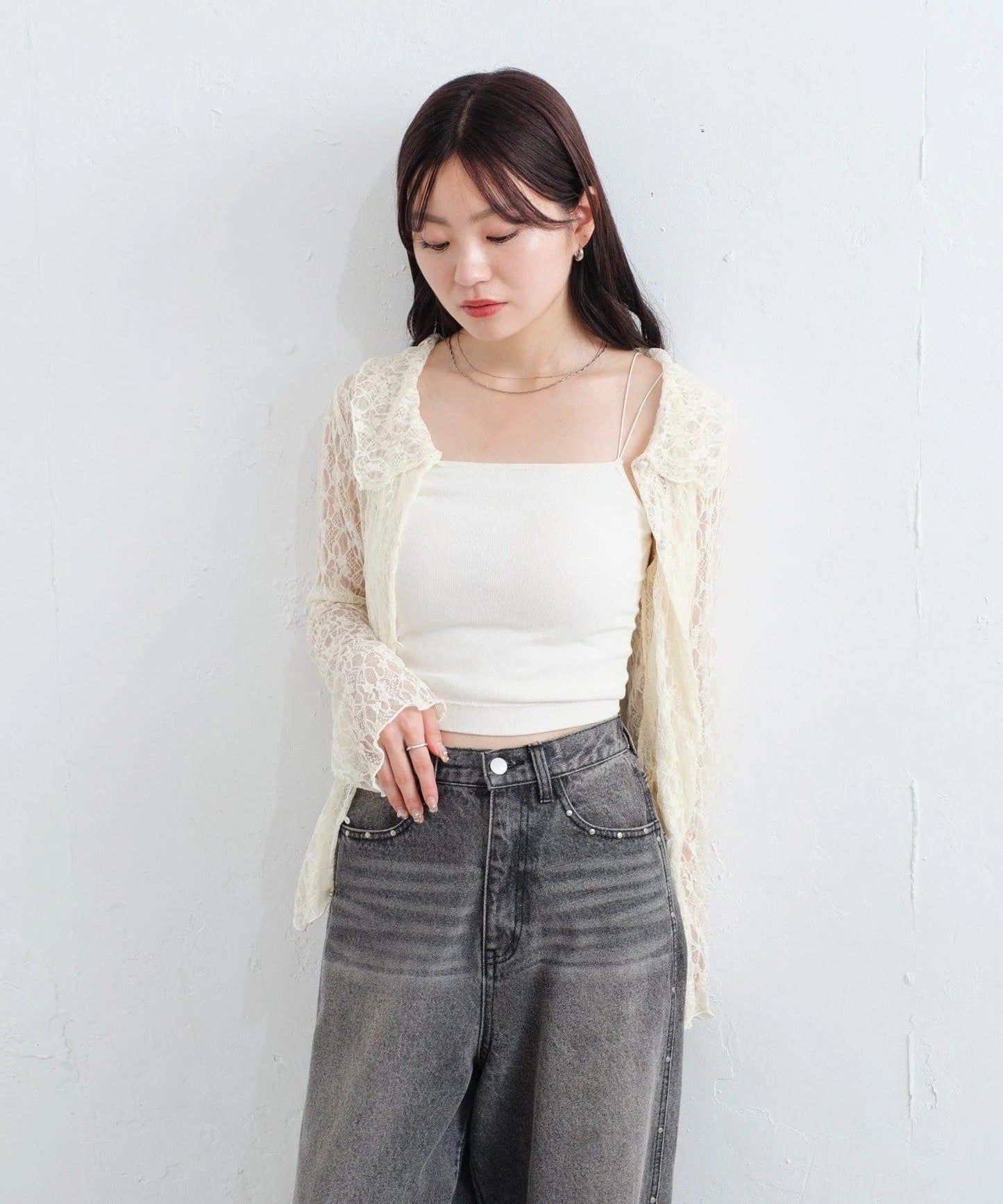 [短/長ver] Kastane Lace pullover with collar