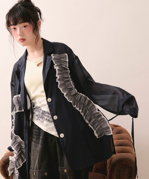 loin nuit sheer color scheme frill jacket