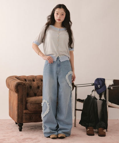 loin nuit heart frill design denim