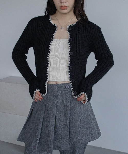 Vacancy 波浪羅紋拼色針織Cardigan