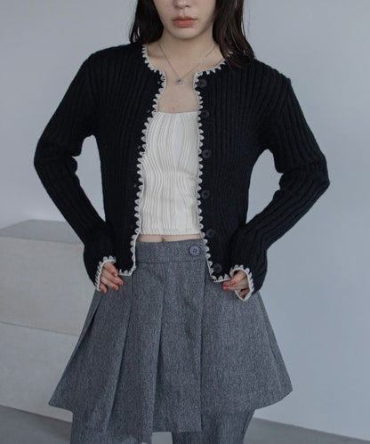 Vacancy 波浪羅紋拼色針織Cardigan