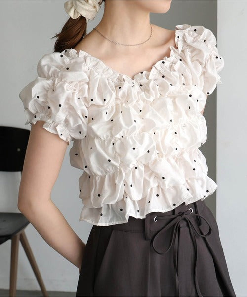 [No Button !] Shirring Blouse