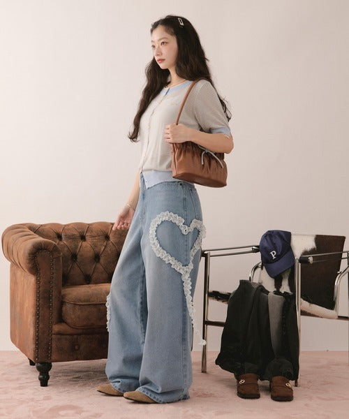 loin nuit heart frill design denim