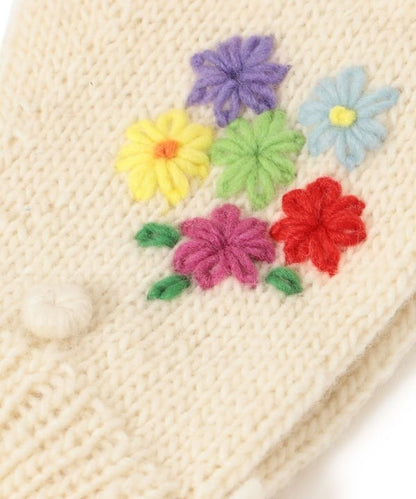 BEAMS BOY 100%羊毛花花刺繡手套