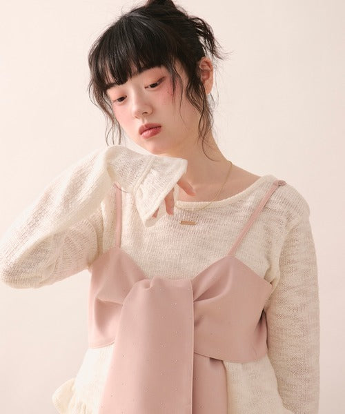 loin nuit Rhinestone ribbon shirt