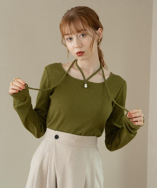 Hinari 綁帶掛頸混色上衣