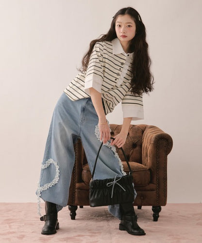 loin nuit heart frill design denim