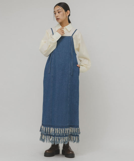 KBF 流蘇牛仔吊帶連身裙