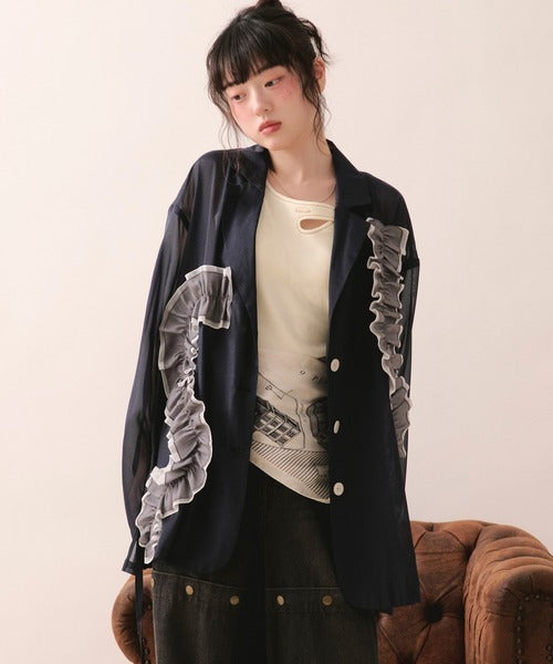 loin nuit sheer color scheme frill jacket