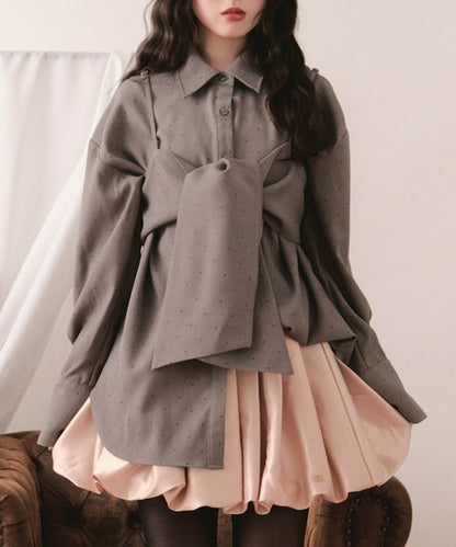 loin nuit Rhinestone ribbon shirt