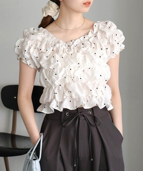 [No Button !] Shirring Blouse