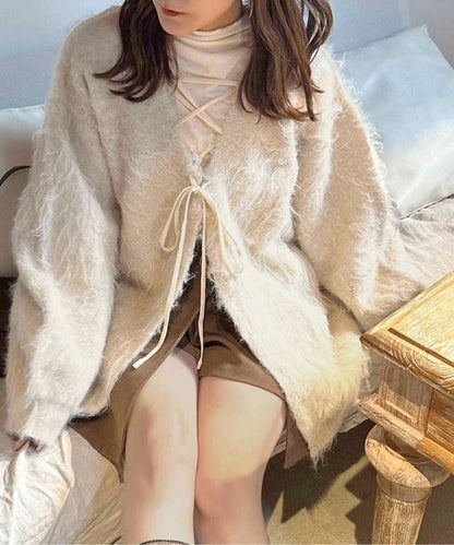 apres jour clair Shaggy lace-up knit cardigan