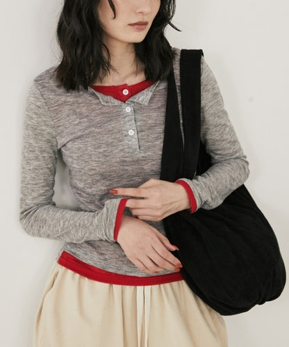 MERLOT 假兩件撞色TOP