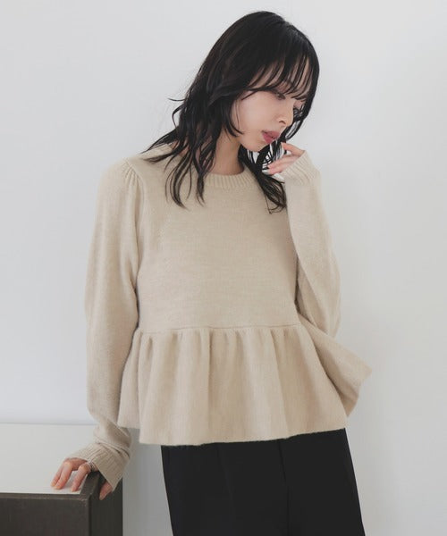 LIAN Peplum balloon knit pullover