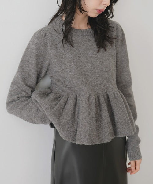 LIAN Peplum balloon knit pullover