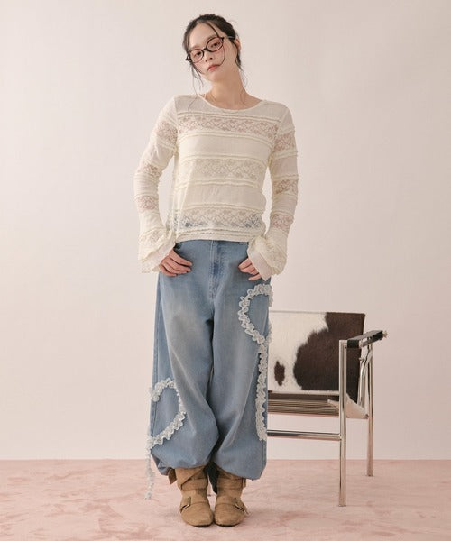 loin nuit heart frill design denim