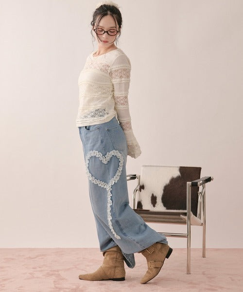 loin nuit heart frill design denim