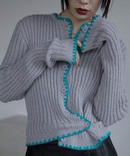 Vacancy 波浪羅紋拼色針織Cardigan