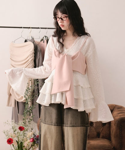 loin nuit Rhinestone ribbon shirt