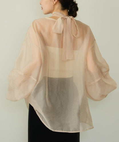 Hinari Sheer blouse with ribbon tie