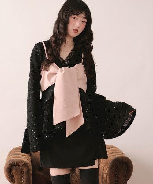 loin nuit Rhinestone ribbon shirt