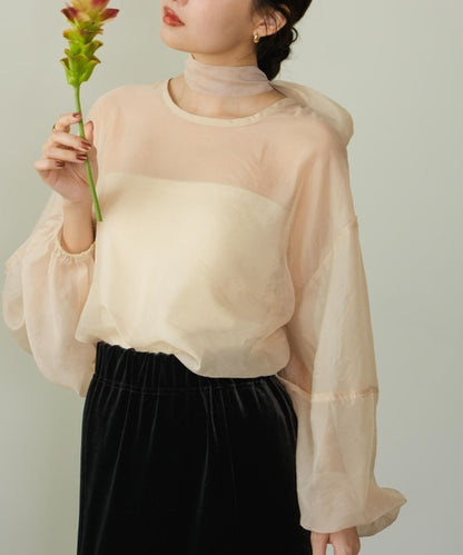 Hinari Sheer blouse with ribbon tie