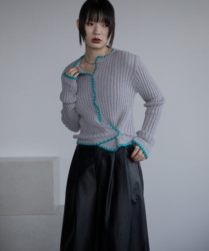 Vacancy 波浪羅紋拼色針織Cardigan