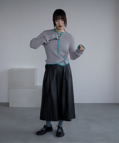 Vacancy 波浪羅紋拼色針織Cardigan