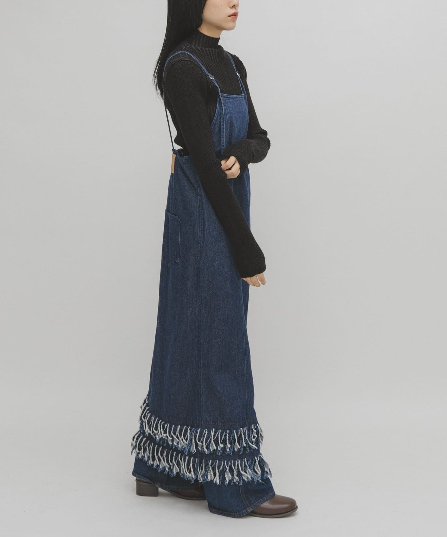 KBF 流蘇牛仔吊帶連身裙