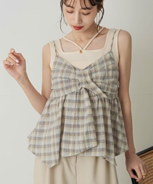 Hinari 格紋蝴蝶結吊帶背心