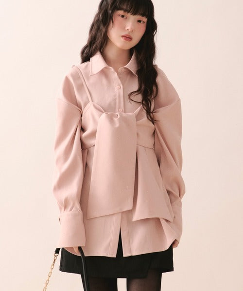 loin nuit Rhinestone ribbon shirt