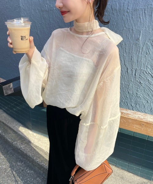 Hinari Sheer blouse with ribbon tie