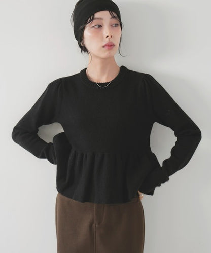 LIAN Peplum balloon knit pullover