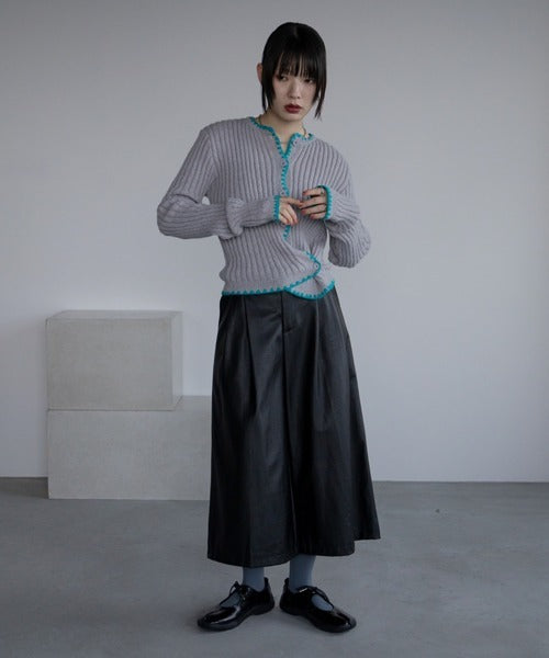 Vacancy 波浪羅紋拼色針織Cardigan